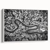 Framed canvas wall art showcasing a scenic landscape of winding roads, featuring vibrant colors and a modern design, perfect for home or office decor.