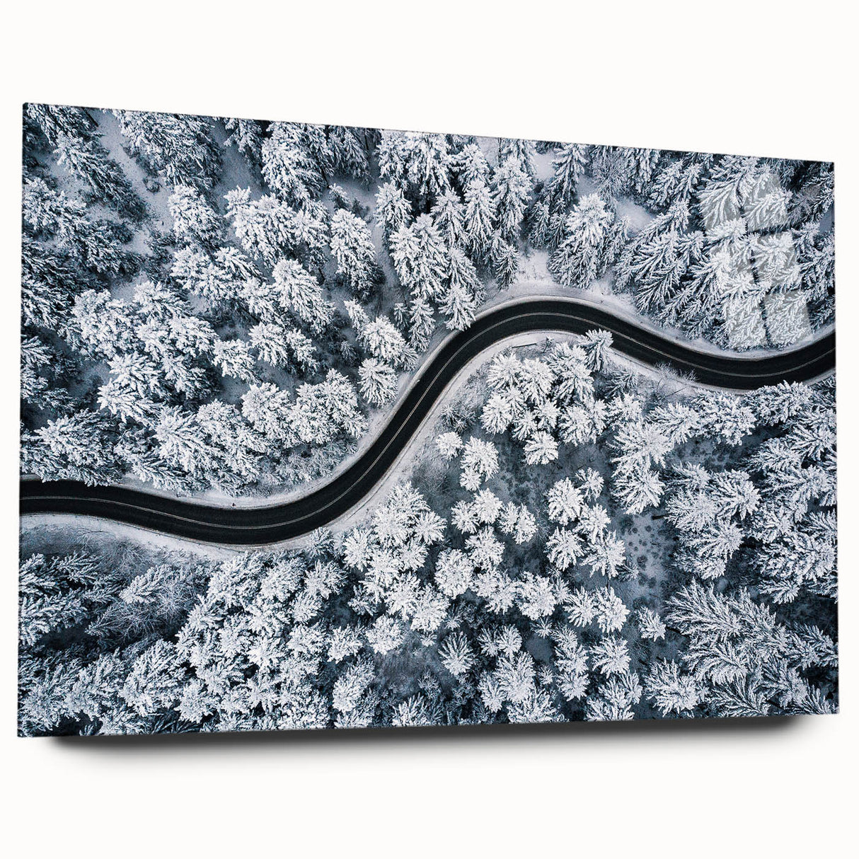 Acrylic glass wall art featuring a vibrant landscape design with winding roads and lush greenery, presented in a sleek side view without pins, perfect for modern home decor.
