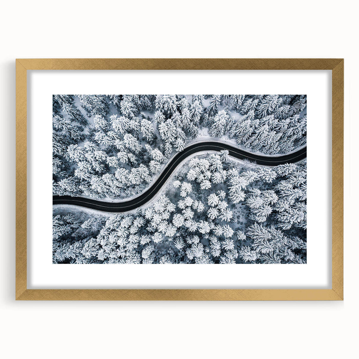Framed wall art collection showcasing a vibrant landscape road design with a gold mat, perfect for home decor, enhancing any room's aesthetic appeal.
