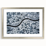 Framed wall art showcasing a serene landscape with winding roads, featuring a silver mat and elegant frame, perfect for modern home decor. Ideal for adding a touch of tranquility to any room.