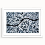 White-framed wall art showcasing a scenic landscape design with winding roads and lush greenery, perfect for enhancing home decor and creating a tranquil atmosphere.
