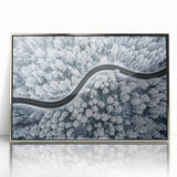 Framed wall art featuring a modern landscape design with an intricate road scene, highlighted by silver acrylic framing, perfect for contemporary home decor.