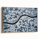 Framed canvas wall art featuring a serene landscape with winding roads and golden accents, perfect for modern home decor. Ideal for adding elegance and tranquility to any space.