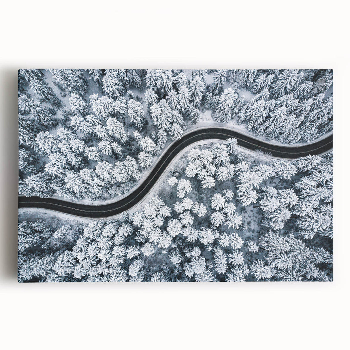 Stretched canvas artwork showcasing a vibrant landscape road design with lush greenery and a clear blue sky, perfect for enhancing home decor aesthetics.