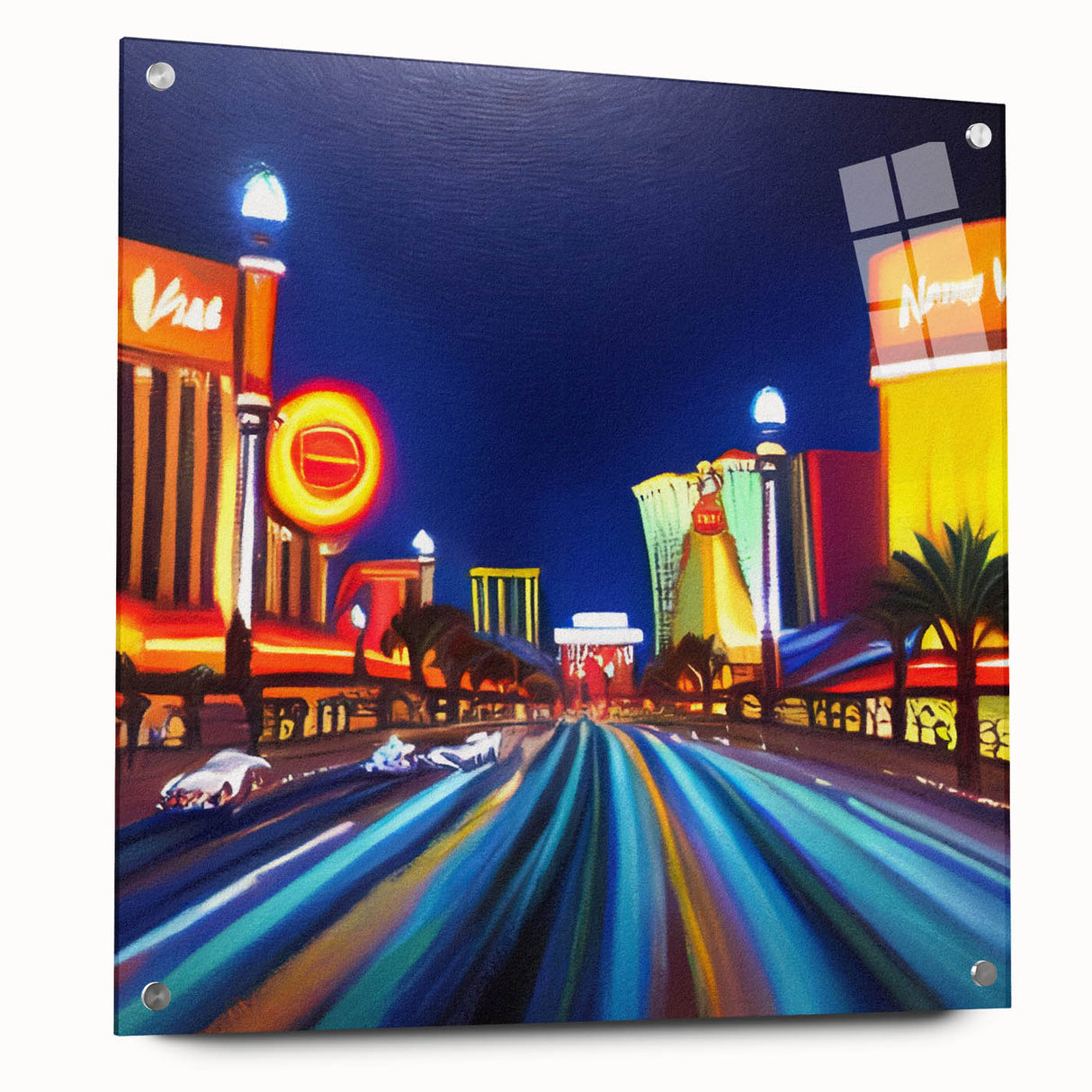 Acrylic glass artwork of a scenic landscape with winding road design, showcasing vibrant colors and intricate details, ideal for modern home decor and art enthusiasts.