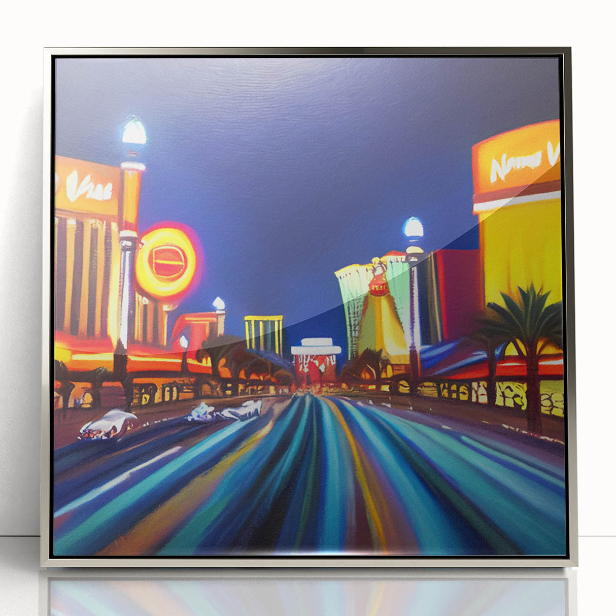 Framed acrylic wall art featuring a scenic landscape with winding roads, presented in a silver frame, ideal for modern interior decor, enhancing living spaces.