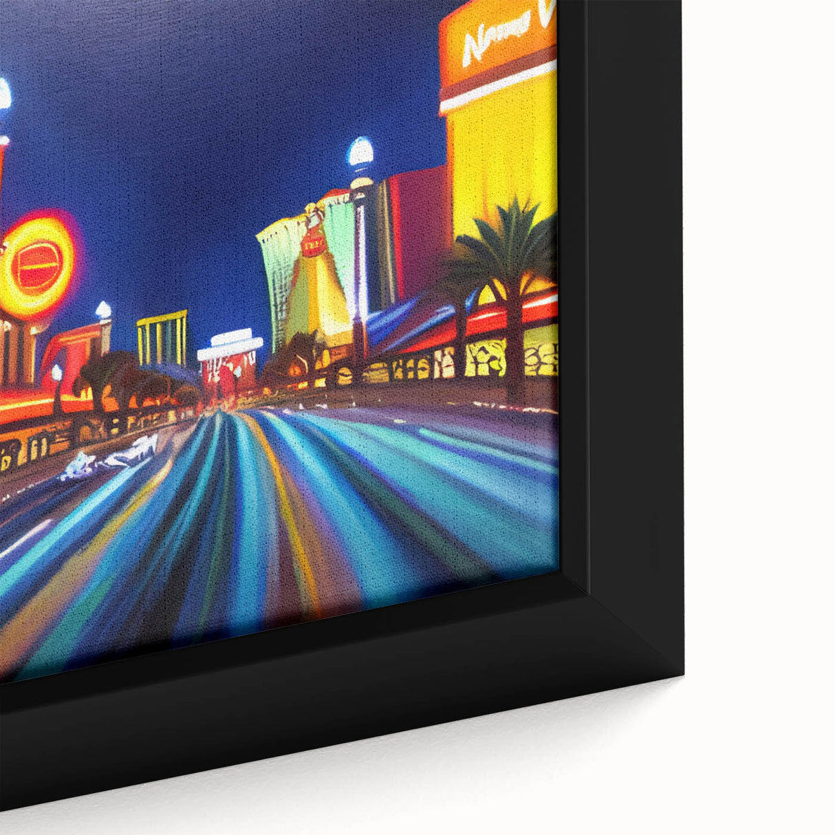 Framed canvas wall art showcasing an abstract landscape with vibrant colors, featuring winding roads and natural elements, ideal for modern home decor.