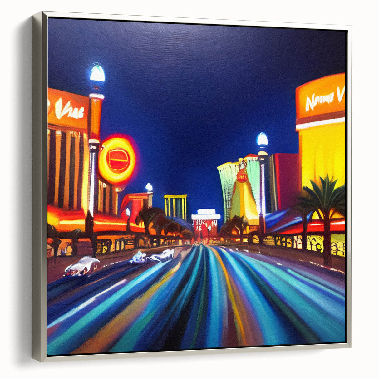 Framed wall art featuring a serene landscape with winding road design, displayed in a silver frame, ideal for modern home decor and interior design enthusiasts.