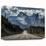 Acrylic glass wall art display showcasing a vibrant landscape design featuring winding roads and lush greenery, elegantly arranged without pins for a modern aesthetic.