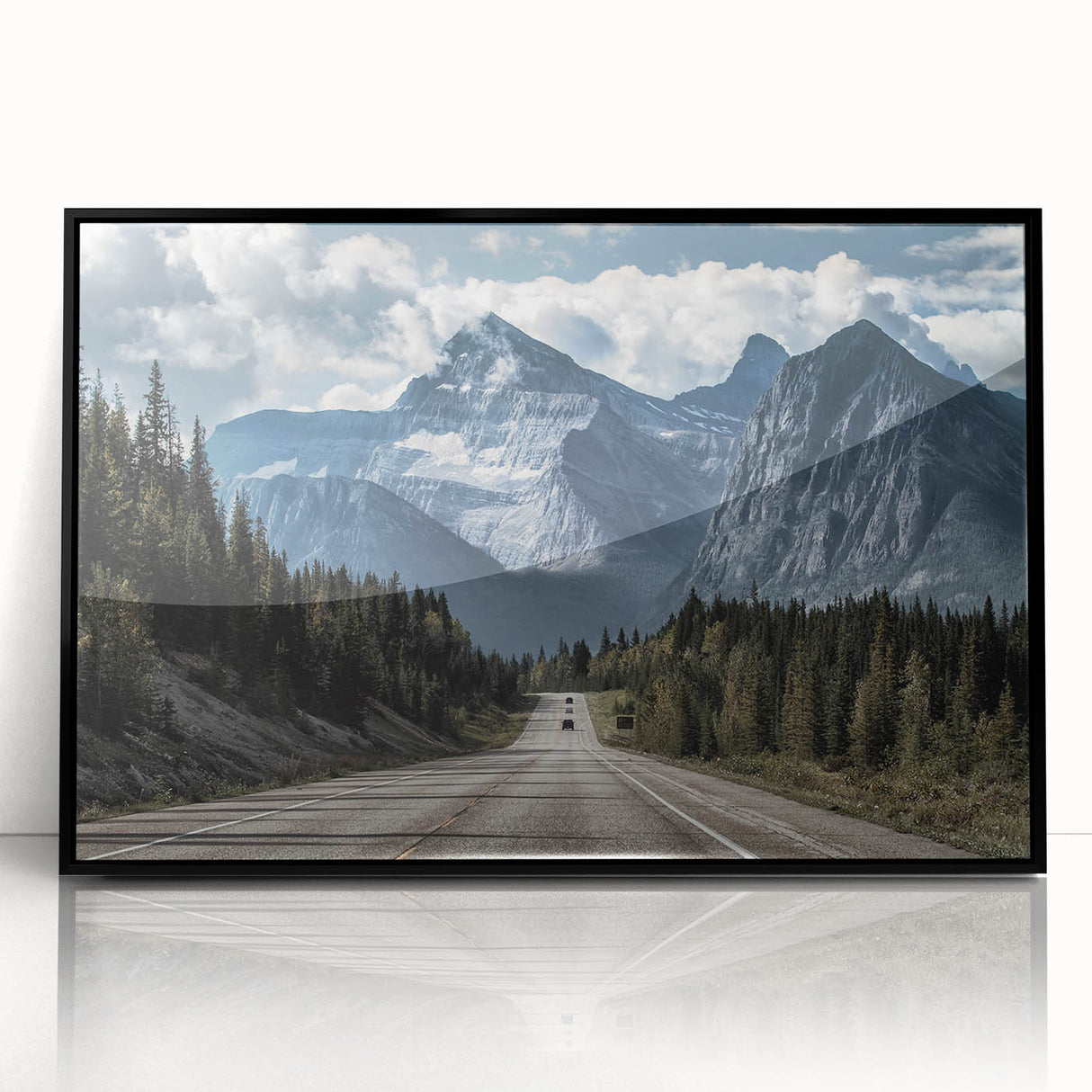 Framed acrylic wall art showcasing a stunning road landscape design, featuring vibrant colors and intricate details, perfect for enhancing modern home décor.