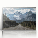 Framed acrylic wall art featuring a contemporary landscape road design in a white frame, showcasing vibrant colors and intricate details for modern home decor.