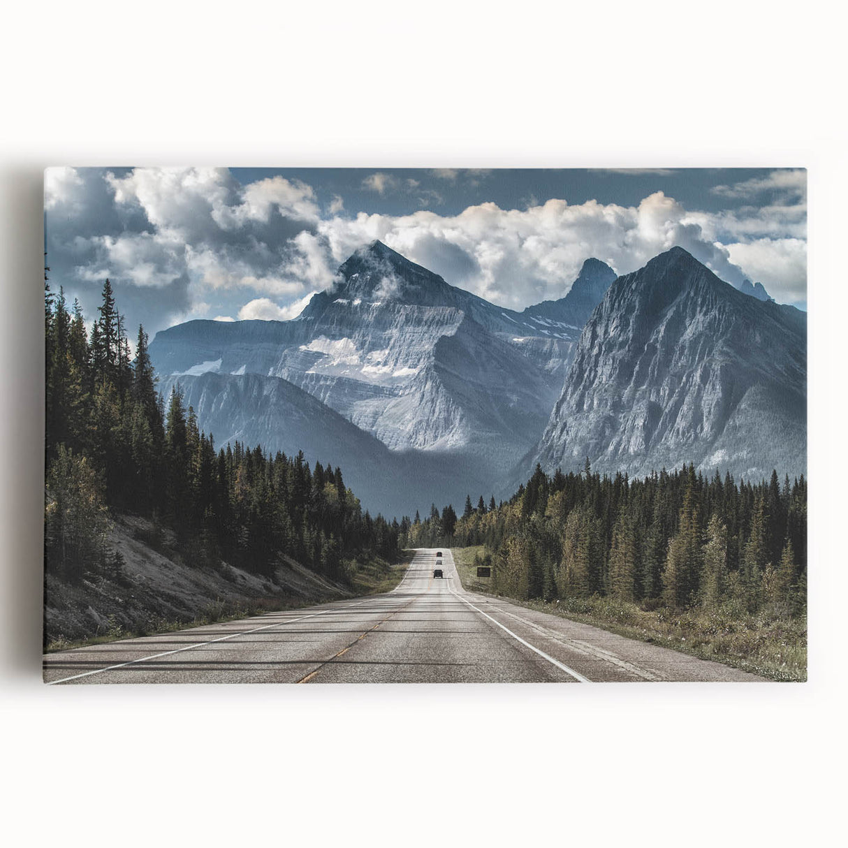 Stretched canvas artwork showcasing a vibrant landscape and winding road design, perfect for home decor, emphasizing earthy tones and tranquility.