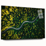 Acrylic glass wall art collection featuring a vibrant landscape and road design, showcased in a stylish side view without pins, perfect for modern home decor.