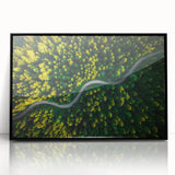 Framed black acrylic wall art showcasing a vibrant landscape road design, perfect for modern home decor. The artwork adds a stylish touch to any interior setting.