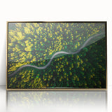 Framed acrylic wall art featuring a stunning road landscape design with golden accents, perfect for modern home decor. The artwork captures a serene outdoor scene, making it an ideal focal point for living spaces.