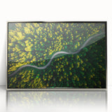 Framed wall art featuring a scenic landscape of winding roads, designed in elegant silver accents, perfect for modern home decor. Ideal for enhancing any living space aesthetic.