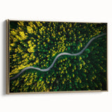 Framed canvas wall art showcasing a modern landscape design with roads and greenery, featuring a sleek gold frame, perfect for contemporary decor.