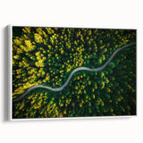 Framed canvas wall art showcasing a scenic road landscape design, featuring vibrant colors and intricate details, presented in a modern white frame, ideal for home decor.