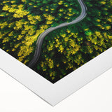 Rolled canvas wall art showcasing a vibrant landscape with winding roads and lush greenery, designed for home decor enthusiasts seeking nature-inspired aesthetics.