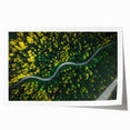 Rolled print of a stunning landscape road design showcasing vibrant hues of green and blue, perfect for home decor or art enthusiasts, packaged securely for delivery.