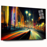 Acrylic glass wall art collection showcasing a stunning landscape and road design in vibrant colors, presented in a side view without pins, perfect for modern decor.
