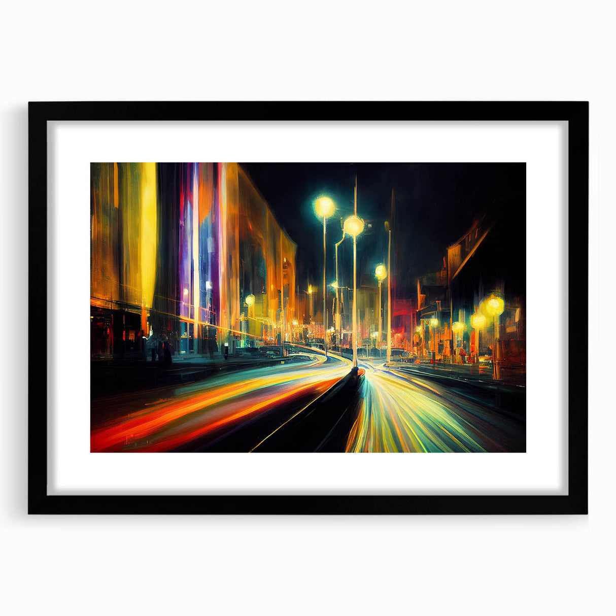 Framed wall art showcasing a serene landscape road design in a black frame with a mat, perfect for home decor and enhancing interior aesthetics.