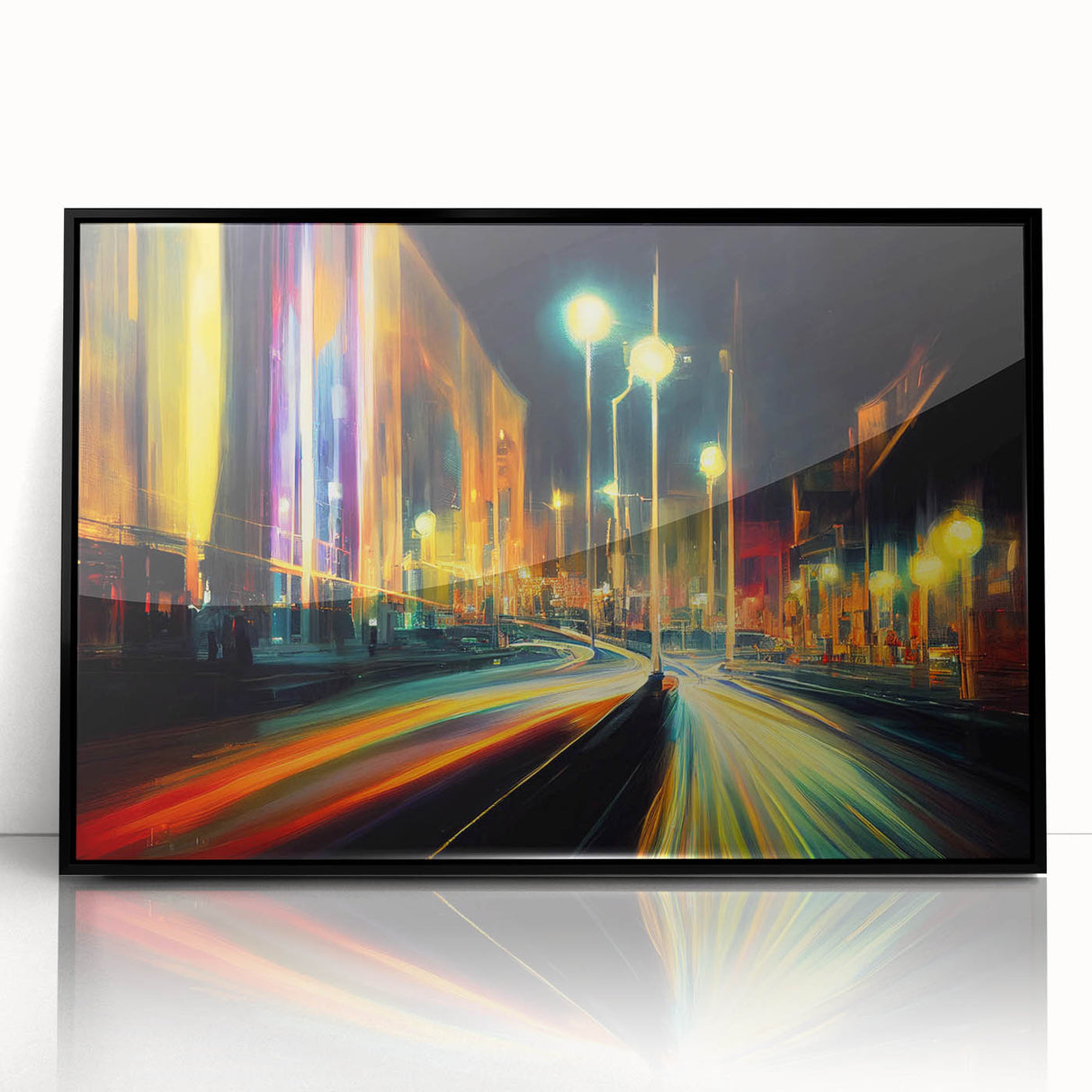 Framed acrylic wall art showcasing a scenic landscape design featuring winding roads, presented in a sleek black frame. Ideal for modern home decor.