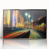 Framed wall art featuring a serene landscape with winding roads, set in a sleek silver frame, perfect for modern home decor. The acrylic finish enhances the vibrant colors and adds a touch of elegance to any living space, making it an ideal accent piece.