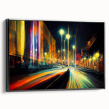 Framed canvas wall art depicting a scenic landscape with winding roads and lush greenery, featuring a black frame that enhances the vibrant colors, ideal for home decor.