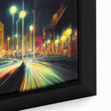 Framed canvas artwork showcasing a vibrant landscape with winding roads, rich greens, and soft blue skies, ideal for home decor and nature-inspired design.