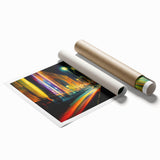 Rolled print of a serene landscape road design showcasing vibrant colors and intricate details, perfect for home decor and art enthusiasts, packaged securely.