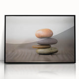Framed acrylic wall art featuring a stunning landscape design with rocky formations and earthy tones, presented in a sleek black frame for modern decor.