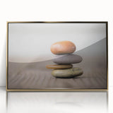 Framed acrylic wall art collection showcasing abstract landscapes and rocks in earthy tones, elegantly designed with gold accents, ideal for modern decor.