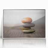 Framed acrylic wall art featuring a stunning landscape design with intricate rock formations, set in a sleek white frame, ideal for modern home decor.