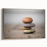 Framed canvas wall art showcasing a striking landscape design with rocks, featuring gold accents and a modern aesthetic, perfect for contemporary home decor.
