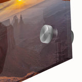 Close-up view of a vibrant acrylic glass wall art piece showcasing a rocky landscape design, featuring rich textures and earthy hues, perfect for modern decor.