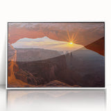 Framed wall art featuring a stunning landscape design with rocky formations, showcased in a sleek white frame, perfect for modern home decor.