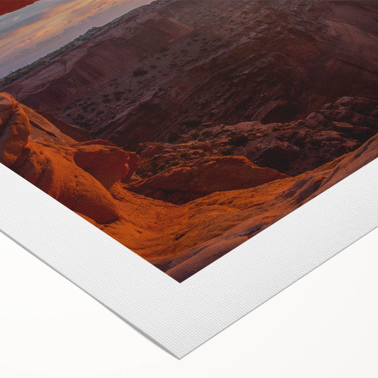 Vibrant rolled canvas artwork depicting a serene landscape with intricate rock formations and lush greenery, ideal for home decor and nature enthusiasts.