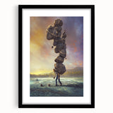 Framed wall art collection showcasing a landscape design featuring rocks, presented in a sleek black frame with a mat for an elegant finish. Ideal for modern decor.