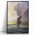 Framed acrylic wall art showcasing a stunning landscape with rocks in earthy tones, designed for modern decor, featuring a sleek black frame and vibrant details.