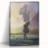Framed acrylic wall art showcasing a stunning landscape with rocky formations, featuring a silver frame and vibrant colors, ideal for home decor enhancement.