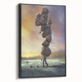 Framed canvas wall art showcasing a striking landscape design with vibrant rock formations, presented in a sleek black frame, ideal for modern home decor.
