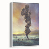 Framed canvas wall art showcasing a serene landscape with textured rocks and soft earth tones, perfect for enhancing modern home decor.