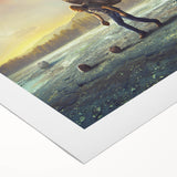 Rolled canvas artwork showcasing a vibrant landscape with rocky formations, perfect for home decor, packaged securely in a protective tube.