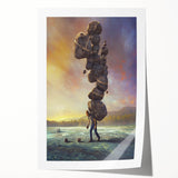 Rolled canvas print showcasing a vibrant landscape design with abstract rock formations in earthy tones, ideal for modern wall art decor.