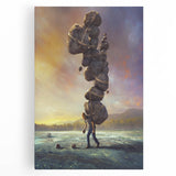 Stretched canvas wall art showcasing a serene landscape with vibrant rocks and natural hues, perfect for enhancing home decor with a calming touch.
