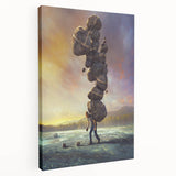 Stretched canvas wall art showcasing a serene landscape with rocky formations and vibrant colors, ideal for enhancing any living space's decor.