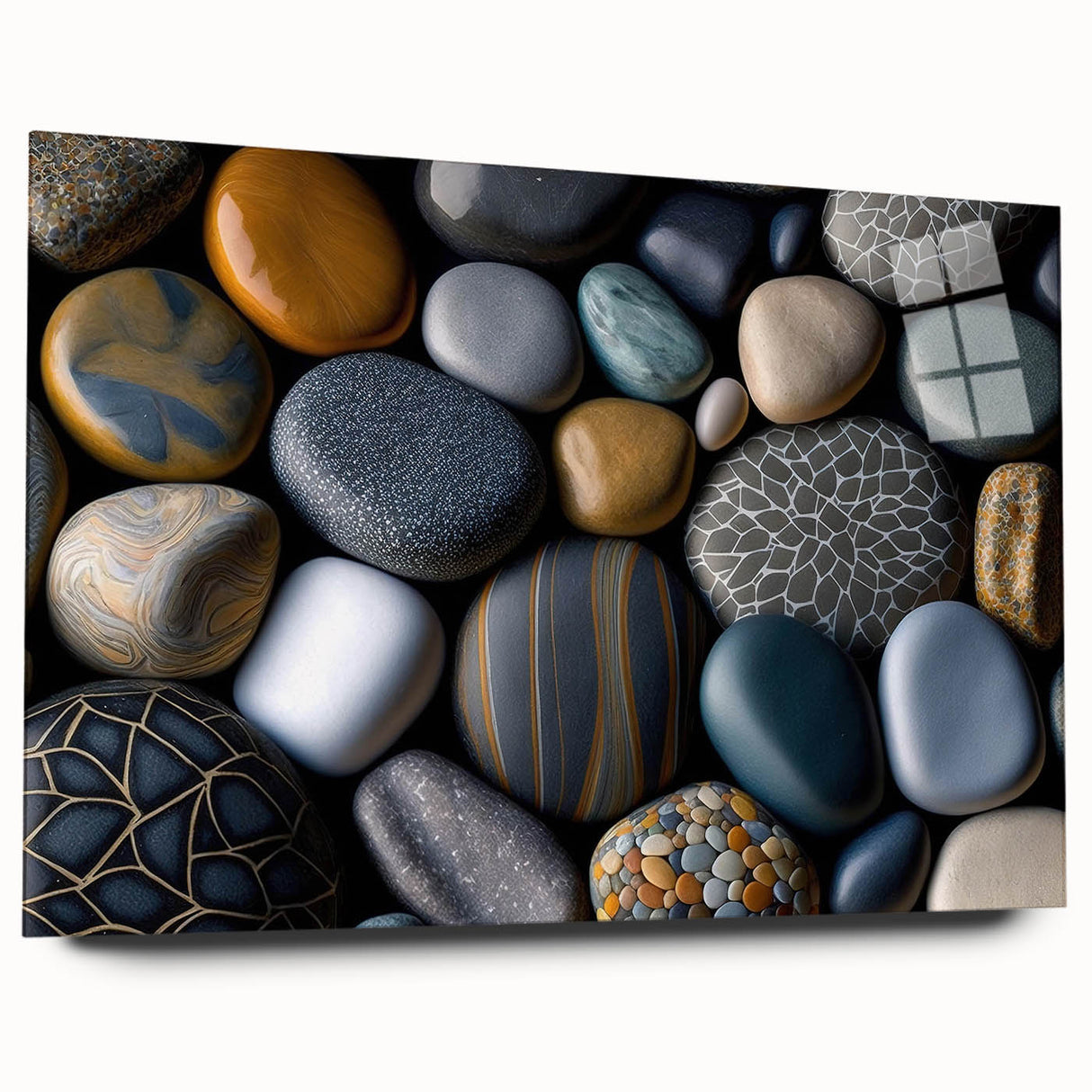 Acrylic glass wall art featuring a stunning landscape design with vibrant rock formations and rich colors, displayed from a side view, perfect for modern decor.