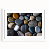 Framed wall art showcasing a stunning landscape with rocks, featuring a white mat and elegant design, ideal for home decor and interior styling.