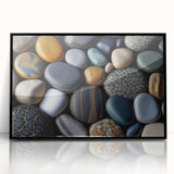 Framed acrylic wall art showcasing a vibrant landscape with intricate rock formations, presented in a sleek black frame, perfect for modern home decor.